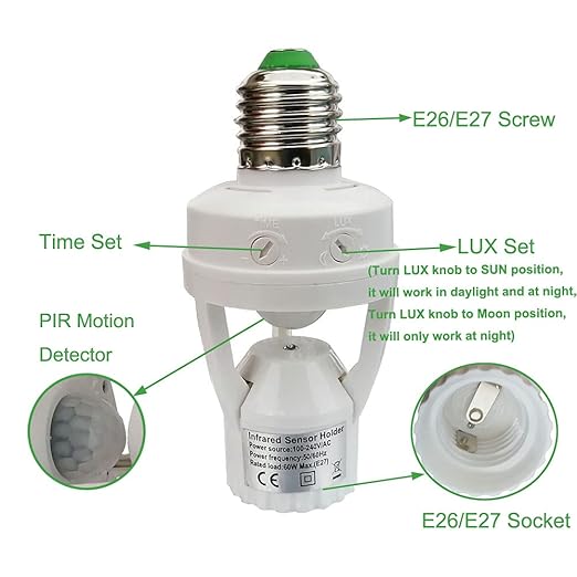 Motion Activated Light Socket, E26 Motion Security Light Bulb Socket Indoor - Image 3