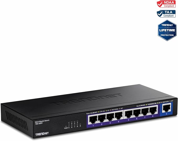 TRENDnet 9-Port Multi-Gig Switch, 8 x 2.5G RJ-45 Ports, 1 x 10G RJ-45 Port - Image 5