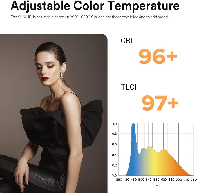 Godox SL60IIBi Bi-Color LED Video Light, 75W 25100Lux@1M CRI 96+ 11 FX Effects - Image 7