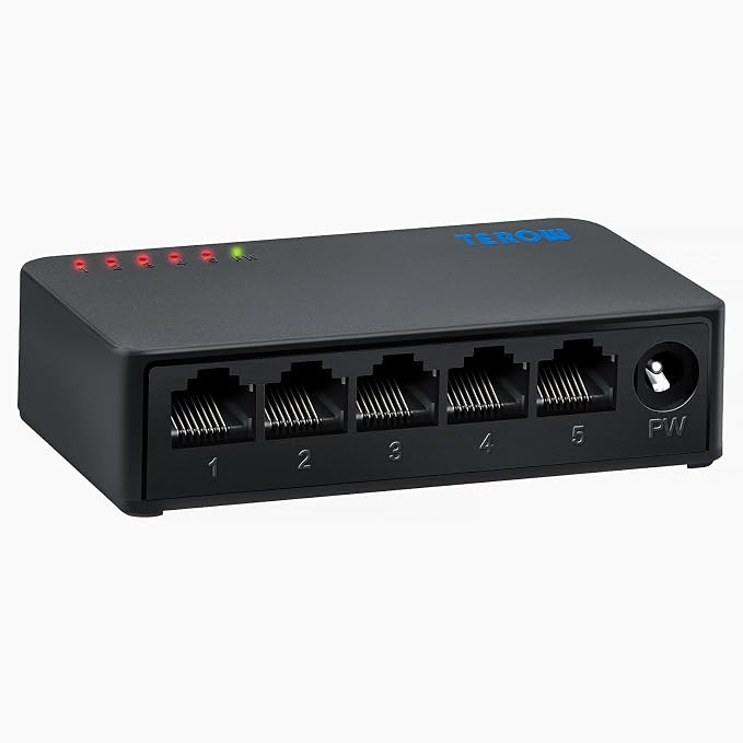 5 Port Gigabit Network Switch, Portable Switch | Plug & Play | Fanless Housing by TEROWTechnology