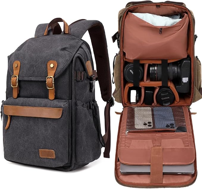 Vintage Canvas Camera Backpack for DSLR/Mirrorless & Drone, Waterproof - Image 3