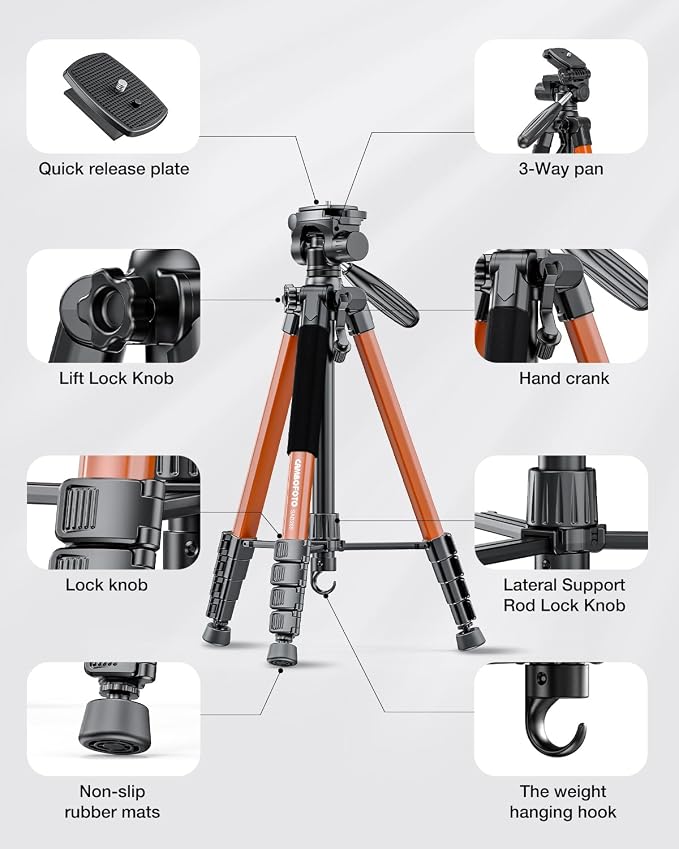 CAMBOFOTO 74"-Camera-Tripod, Professional Aluminum Heavy Duty Tripod Stand - Image 6