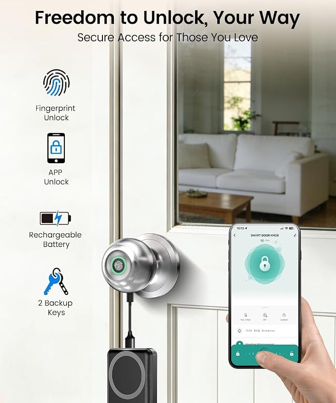 Fingerprint Door Lock, Smart Fingerprint Door Knob - Image 2