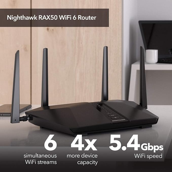 Netgear NETGEAR RAX50-100NAR Nighthawk 6-Stream AX5400 WiFi 6 Router - Image 2