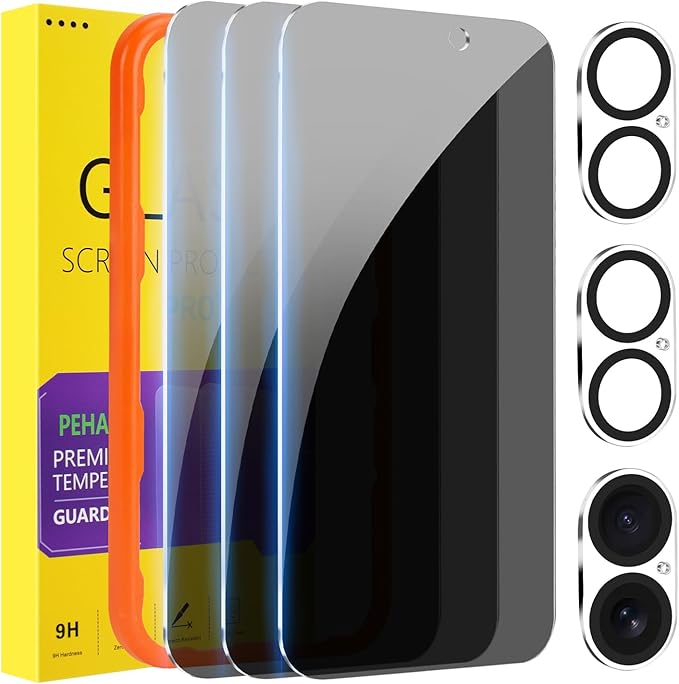 PEHAEL 3+3 Pack for iPhone 16 Privacy Screen Protector by PEHAEL