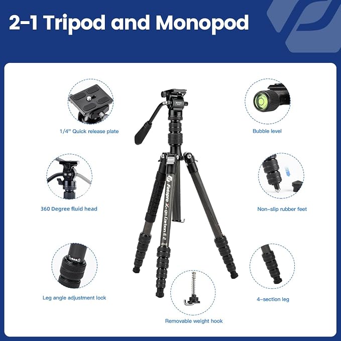 Fotopro 59" Carbon Fiber Travel Tripod - Image 6
