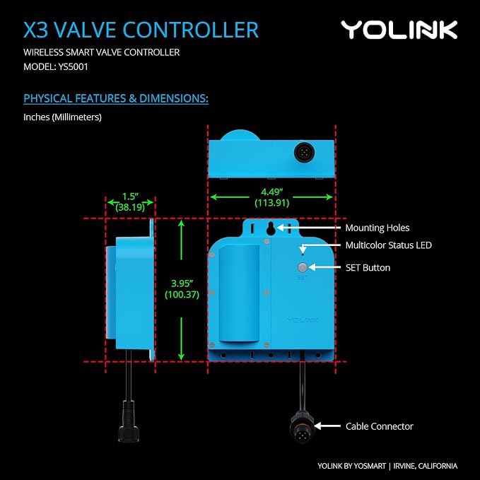 YoLink X3 Valve Controller Kit, 1-1/4" Brass Motorized Ball Valve, LoRa Long - Image 3