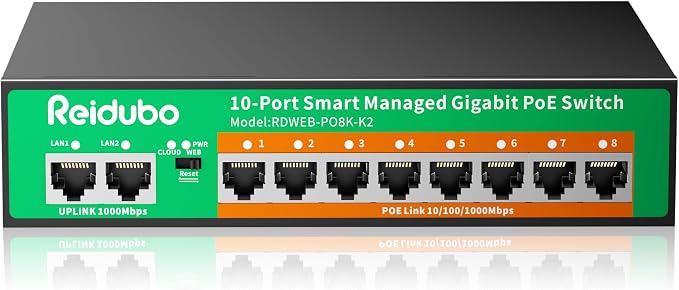 10-Port Gigabit Managed PoE Switch, 8 PoE+ Ports@120W by ReiduboSecurityPoECameraSwitch