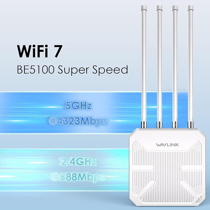 WAVLINK WiFi 7 BE5100 Outdoor WiFi Extender, Dual Band Long-Range Outdoor WiFi - Image 2