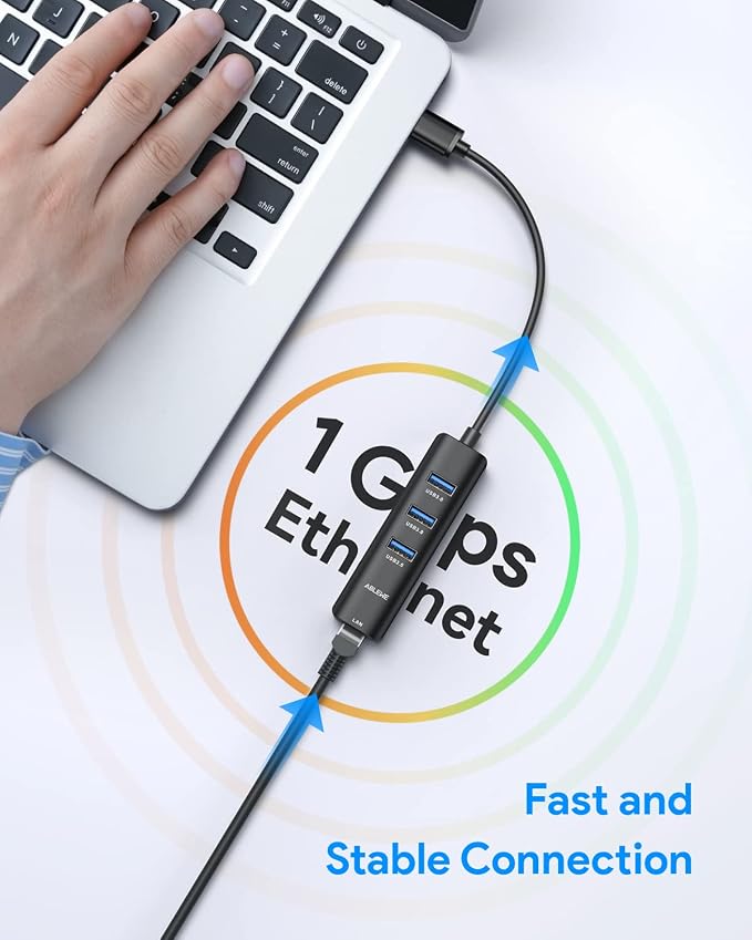 USB C to Ethernet Adapter, ABLEWE 4-in-1 RJ45 to USB-C/Thunderbolt 3 to Gigabit - Image 3