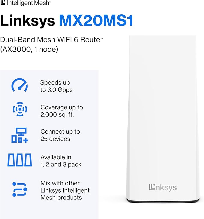Linksys Atlas WiFi 6 Router Home WiFi Mesh System, 000 Sq. ft Coverage - Image 2