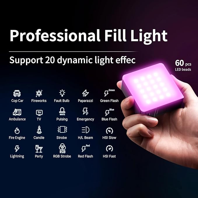 ULANZI VL49 Pro RGB Video Light, Mini Rechargeable LED Camera 360° Full Color - Image 6