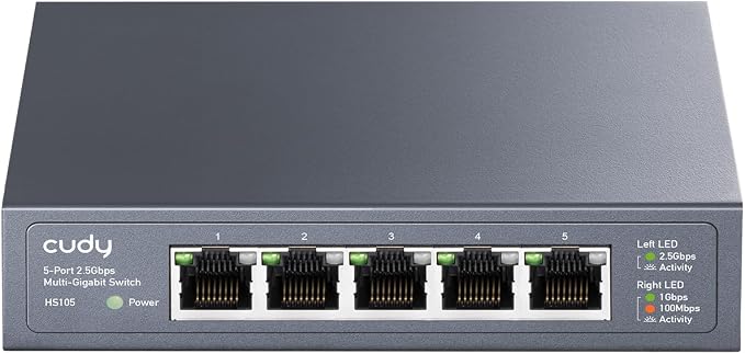 Cudy 5-Port Multi-Gigabit Ethernet Switch, Full 2.5Gbps Ports, Loop Detection by Cudy