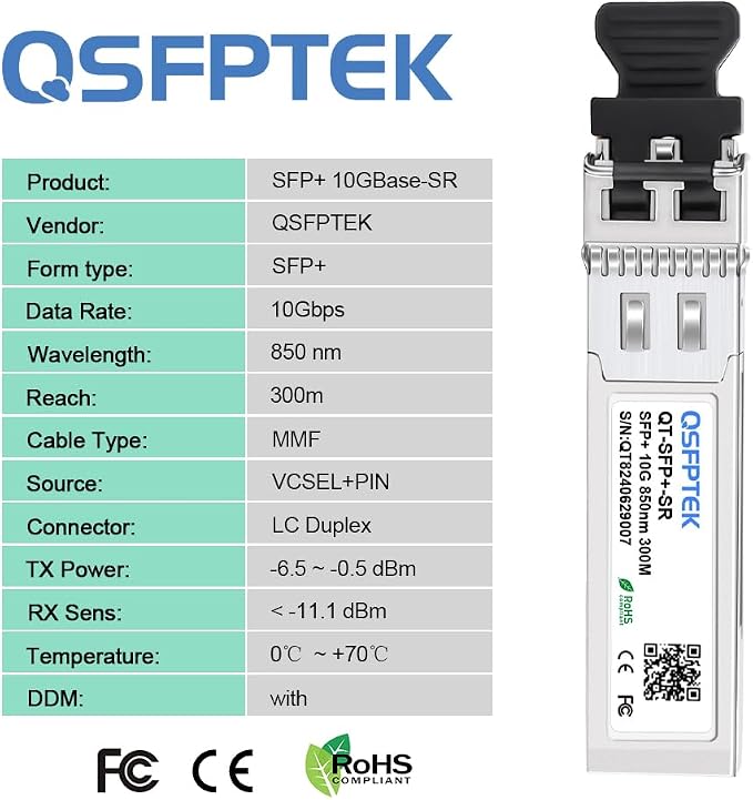 QSFPTEK SFP 10G SR, 10GBase-SR SFP+, 10Gbe Transceiver, 850nm DDM, 10g - Image 6