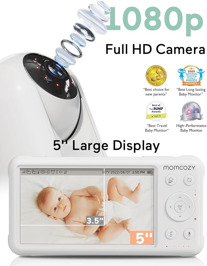 Momcozy Baby Monitor with 2 Cameras 5’’ 1080P Split Screen Video Baby Monitor - Image 2