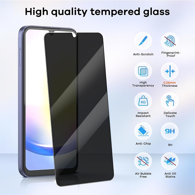 3+3 Pack for Samsung Galaxy A25 5G Privacy Screen Protector & Phone Camera Lens - Image 3