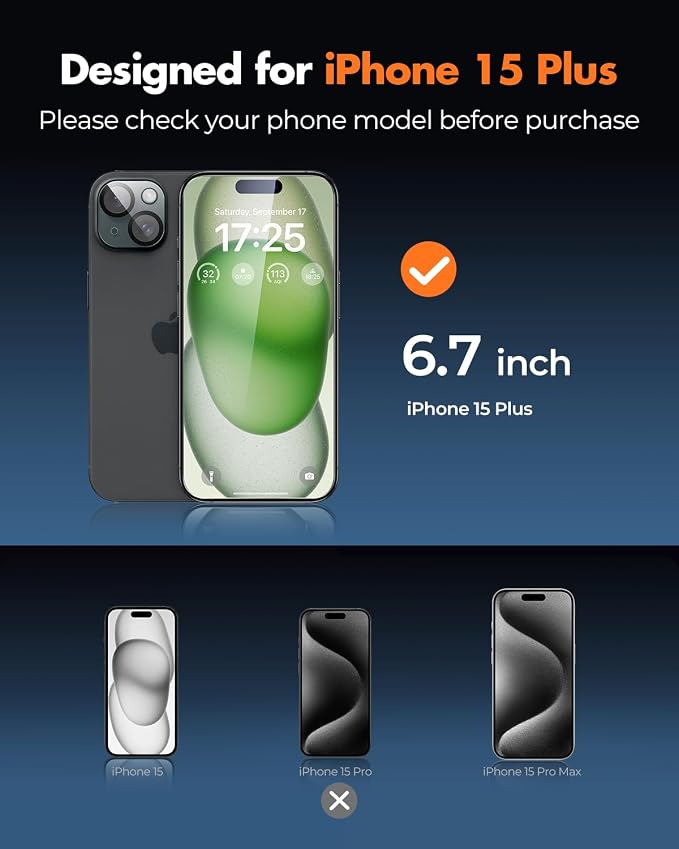 UNBREAKcable iPhone 15 Plus Screen Protector 3-Pack, Upgraded Dual-Tempered - Image 2