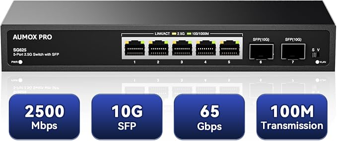 7 Port 2.5Gb Unmanaged Ethernet Switch by AUMOXPRO
