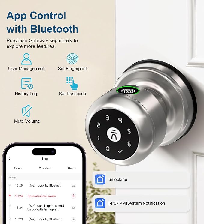 Fingerprint Door Lock, Smart Fingerprint Door Knob - Image 6