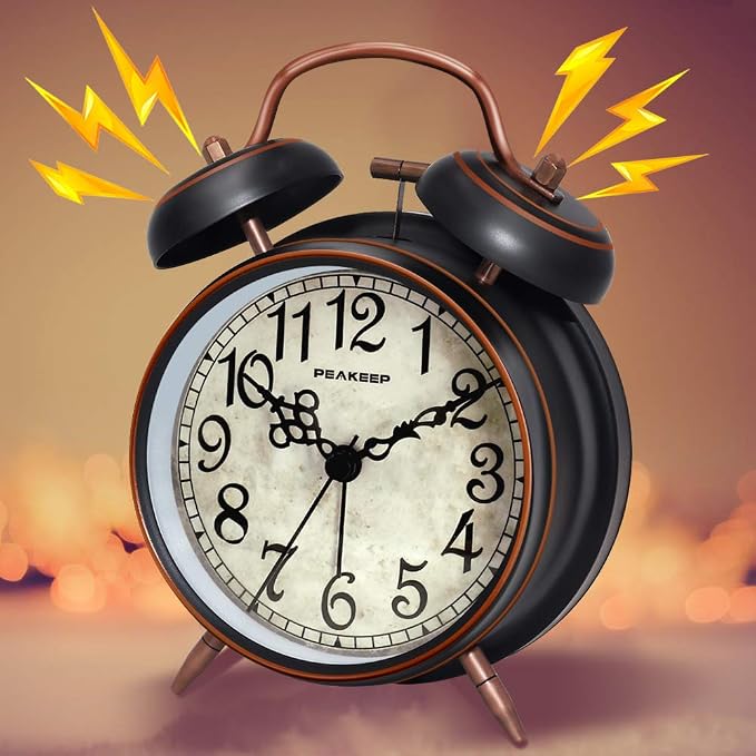 Peakeep Retro 4.5 inches Battery Operated Twin Bell Loud Alarm Clock - Image 2