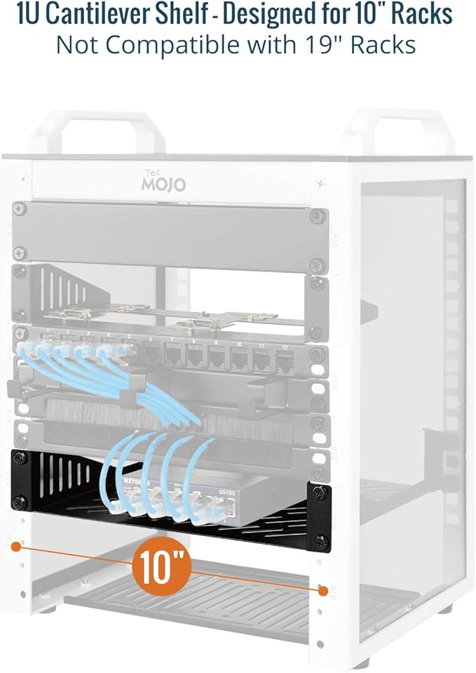 Tecmojo 1U Rack Mount Shelf for 10" Server Rack, 7.87" Deep Vented Cantilever - Image 3