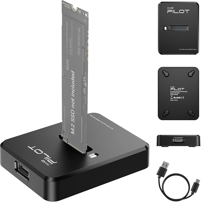 Tool-Free M.2 NVMe & SATA to USB C Docking Station, 10Gbps SSD Reader Adapter by AMZPILOT