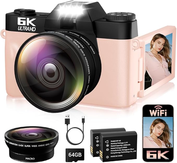 6K Digital Camera for Photography Autofocus, 64MP WiFi Vlogging Camera for by SMARTKLIK