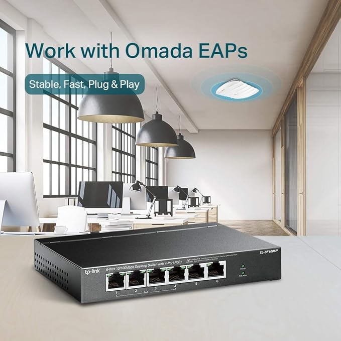 TP-Link 6 Port Fast Ethernet 10/100Mbps PoE Switch 4 PoE+ Ports @67W Plug & - Image 4