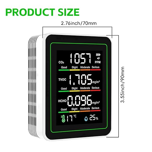 5-in-1 Indoor Air Quality Monitor, Portable CO2 Detector - Image 2