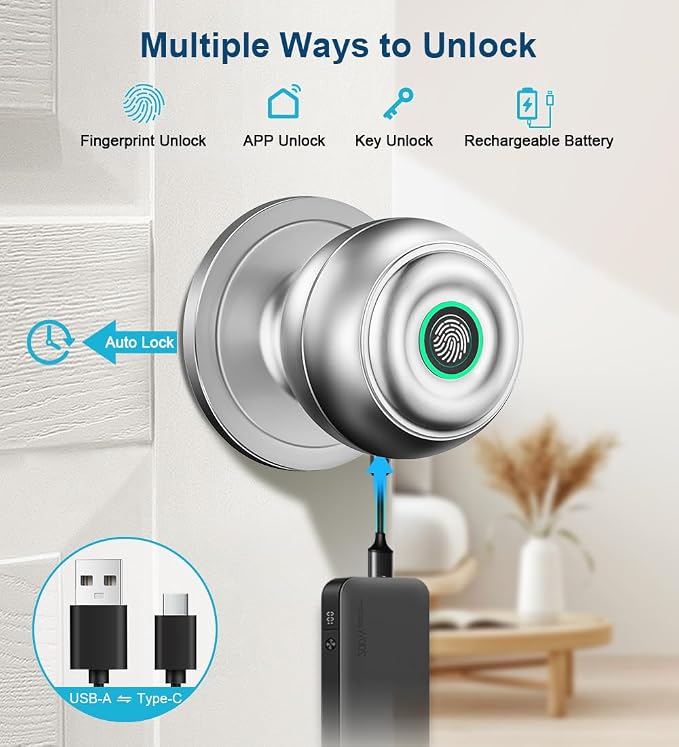 KLLOQUE Fingerprint Door Lock, Smart Fingerprint Door Knob - Image 2