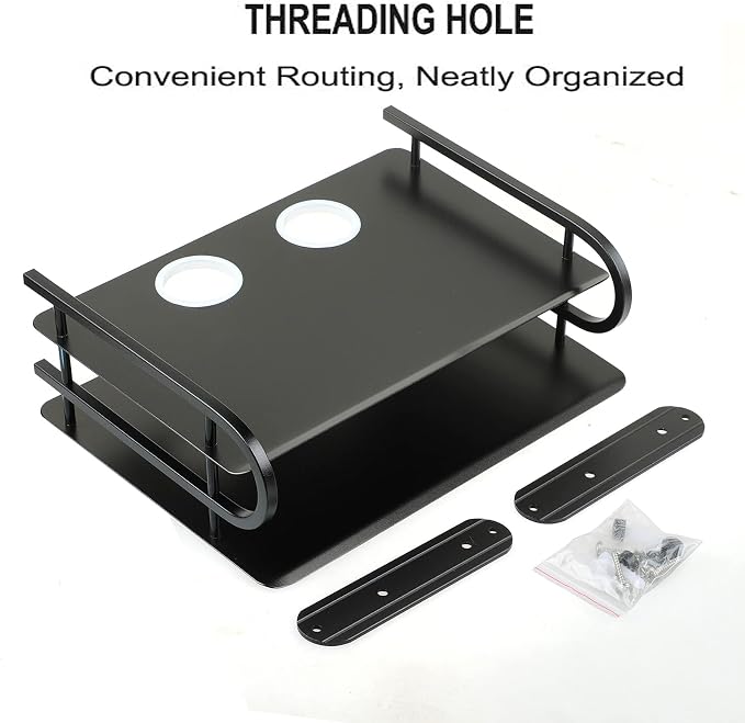 Black Metal Double Wireless WiFi Router Storage Box Wall Hanging Shelf - Image 6