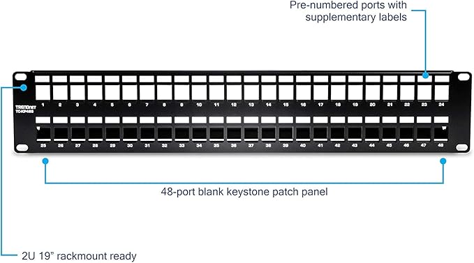 TRENDnet 48-Port Blank Keystone Shielded 2U HD Patch Panel, 2U 19” Metal - Image 2