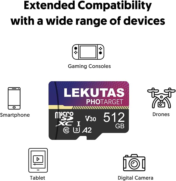 512GB Micro SD Card, microSDXC UHS-I Flash Memory Card TF Card, High Speed - Image 2