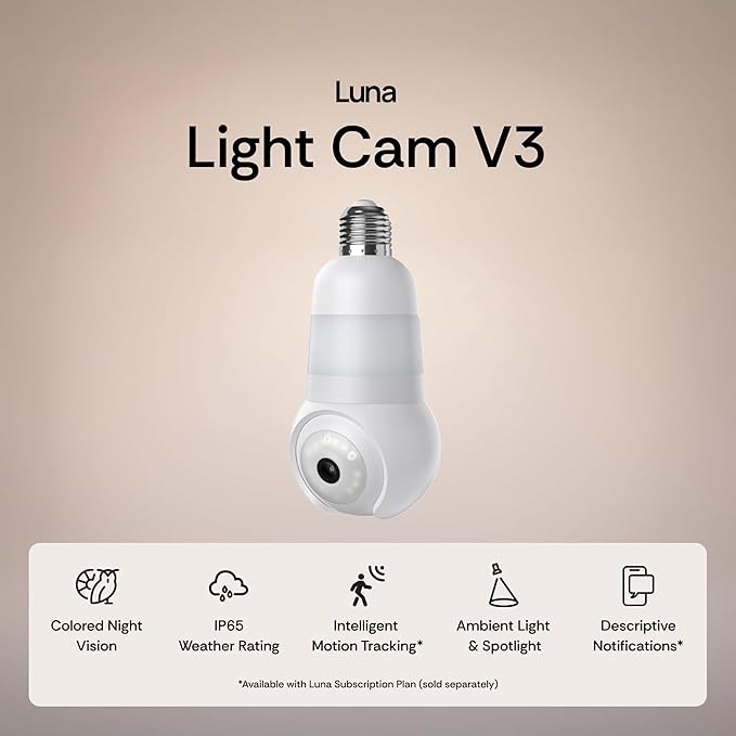 Luna Light Bulb Security Cameras Wireless Outdoor Indoor, 360° Pan Tilt - Image 2
