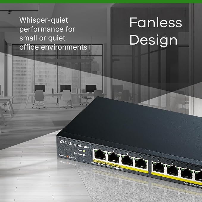 Zyxel 10 Port PoE Switch | Unmanaged Gigabit Network Ethernet Splitter | 8X PoE+ - Image 4