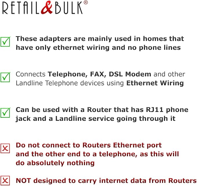 2-Pack RJ11 to RJ45 Adapter Phone Line to Ethernet – RJ11 Female to RJ45 Male - Image 3