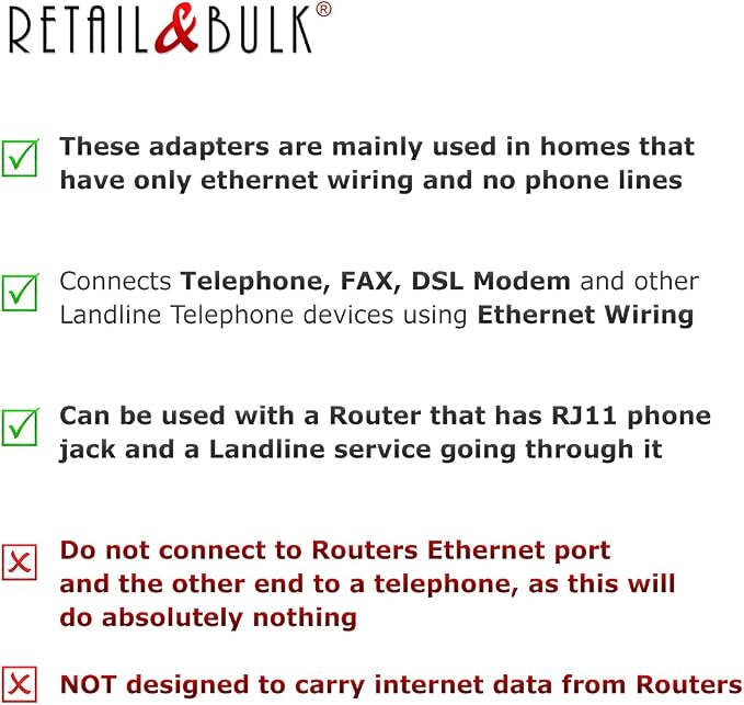 1-Pack RJ11 to RJ45 Adapter Phone Line to Ethernet – RJ11 Female to RJ45 Male - Image 3