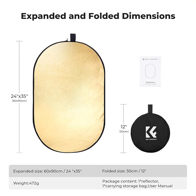 K&F CONCEPT 24" x36” 5-in-1 Oval Foldable Reflector - Image 4