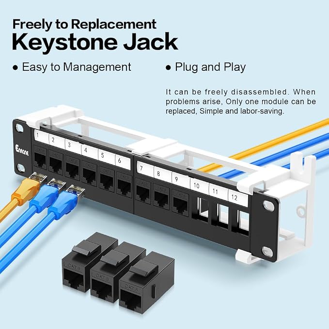12 Port Patch Panel CAT6 Keystone Patch Panel Wall Mount 10 Inch Bracket - Image 6