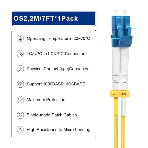 FLYPROFiber- 2M/7ft OS2 LC to LC Fiber Patch Cable, Length Options: 0.2m-200m - Image 4