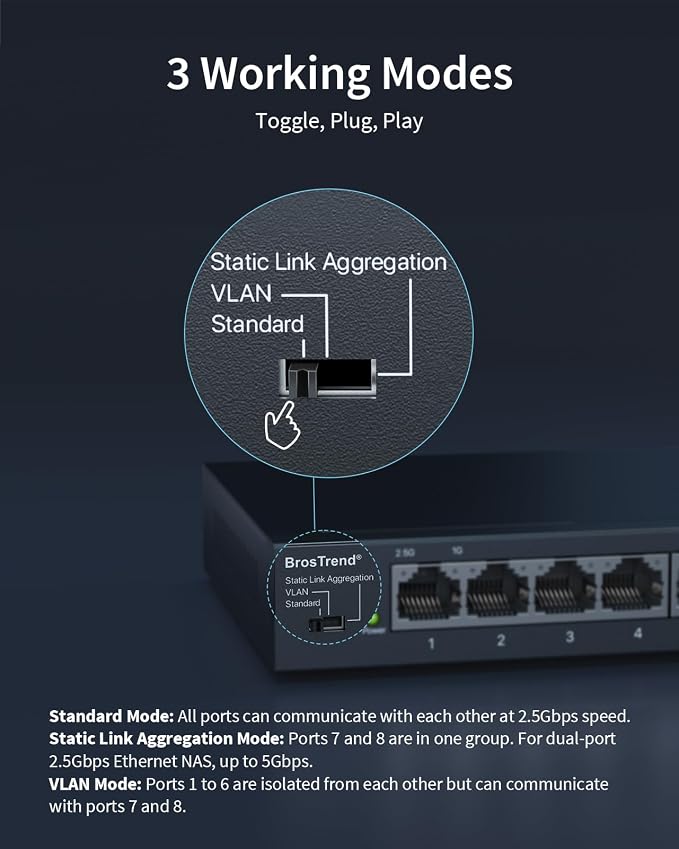 BrosTrend 2.5Gb Switch, Unmanaged 8 Port Ethernet Switch 2.5 Gigabit Supports - Image 4