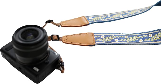 Original Design Personalized Adjustable Camera Strap Vintage Blue Jasmine - Image 3