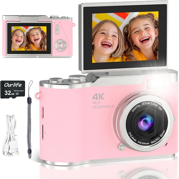 4K Digital Camera, Autofocus 48MP 1080P HD Video Selfie Camera by OurlifeCameraforKids