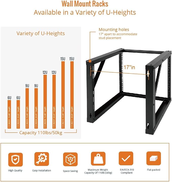 Tecmojo 9U Wall Mount Rack, Wall Mount Network Rack 24.8in Depth, Open Frame - Image 5