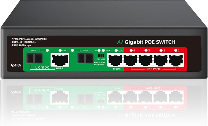 STEAMEMO 8 Port Gigabit Ethernet Unmanaged PoE Switch, 4 Gigabit PoE+ @65W by STEAMEMO