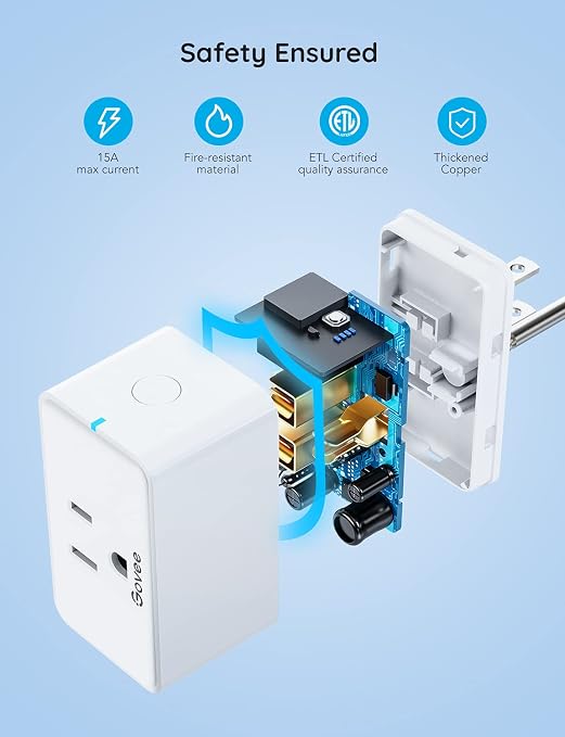 Govee Smart Plug 15A, WiFi Bluetooth Outlet 1 Pack Work - Image 2