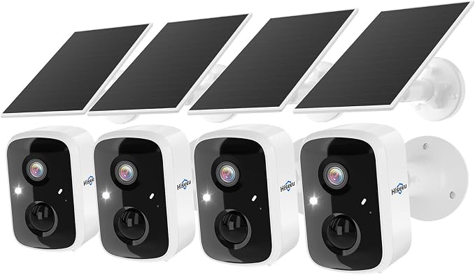 Hiseeu Solar Camera Security Outdoor, 4 Pack 100% Wireless 3K 4MP Surveillance by Hiseeu