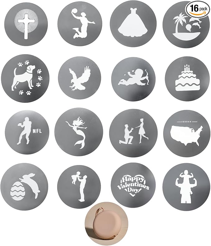 16Pcs Unique Round Gobos Kit for Optical Snoot, 86mm/3.4in Metal Plate Patterns by ZALUNERO
