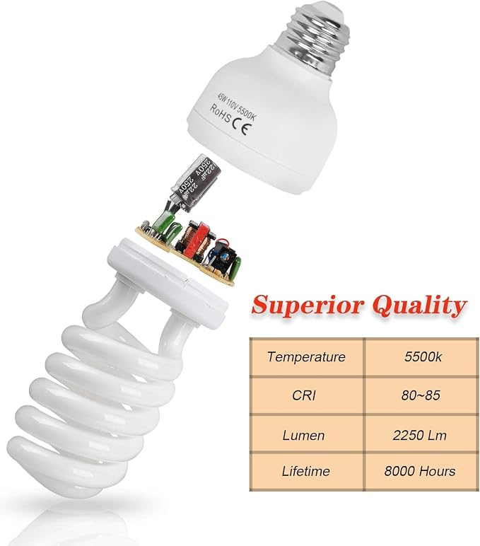 EMART Full Spectrum Light Bulb, 45W 5500K Spiral CFL Daylight - Image 7