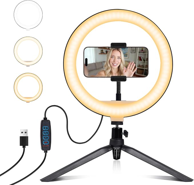 Selfie Ring Light 10" with Tripod Stand and Phone Holder, LED Ring Light by Unknown